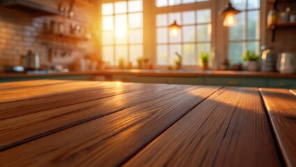 Warm sunlit kitchen counter with a cozy, inviting atmosphere
