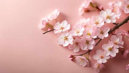 delicate cherry blossom branch displaying springtime floral beauty against a pale pink background
