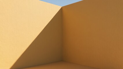 Fototapeta premium Warm yellow corner with stark shadow and blue sky