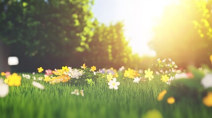 Fototapeta premium Vibrant Spring Meadow Flowers Sunlight Grass