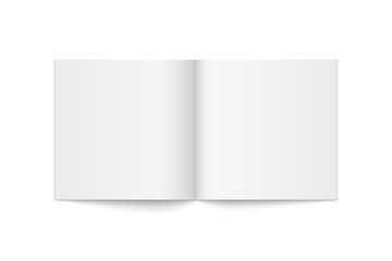 Vector mockup of paperback square magazine spread with white cover isolated. Realistic softcover book, brochure or booklet template opened on white background. 3d illustration.