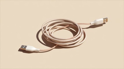 Coiled USB Charging Cable with Dual Connectors on Neutral Background