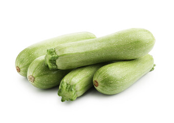 Many fresh ripe zucchinis isolated on white