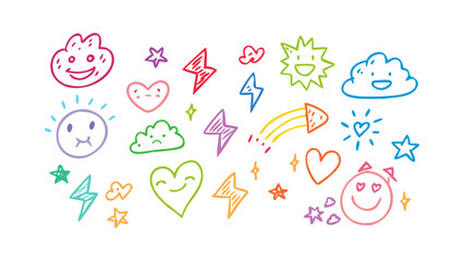 Fototapeta premium Happy doodle icons collection cute colorful