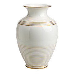 Elegant white and gold vase isolated on transparent background
