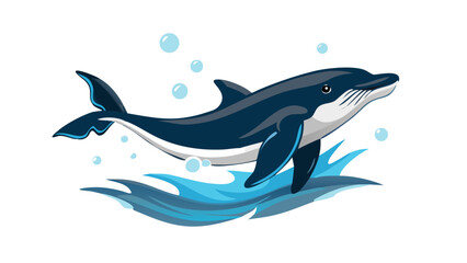 Majestic dolphin breaching blue waves jumping ocean