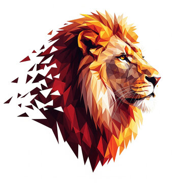 African lion head exploding into colorful shards