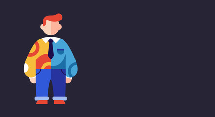 Illustration of a person showing work-life balance or contrasting aspects of personality, blending formal and casual styles. Ideal for business, personal growth, or lifestyle concepts.