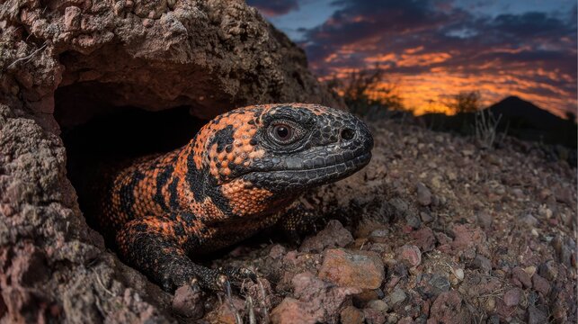 A Creature Emerges As The Sun Sets In The Desert