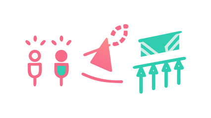 Pink and teal celebration icons party