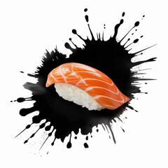 Japanese Sushi with Abstract Black Ink Splash – Food Meets Art Concept