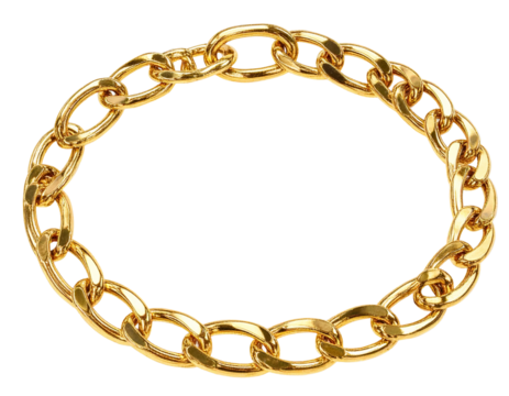 Shiny Gold Chain Necklace in Loop Shape, Isolated Transparent Background PNG