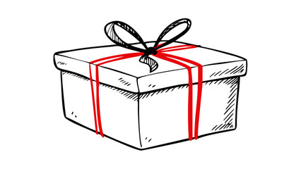 Red gift box doodle present ribbon