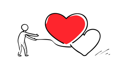 Red heart doodle love symbol