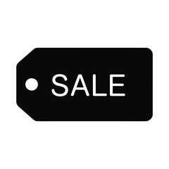 Black sale tag with white text and hole