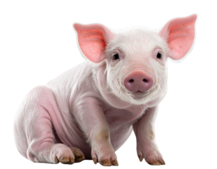  Playful Baby Pig Sitting Down with Head Tilt, Adorable Expression, Isolated Transparent Background PNG