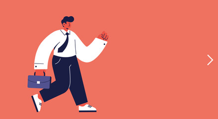 Professional man in a suit walking purposefully with a briefcase, symbolizing career success, ambition, and business journey. Modern vector illustration.