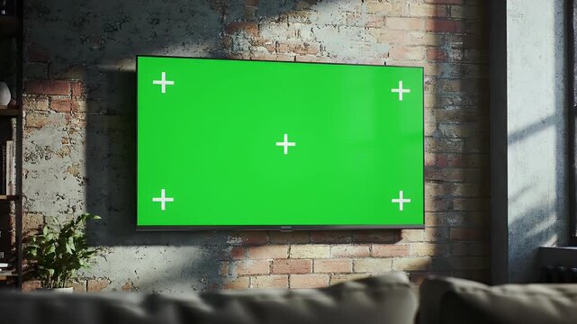 Green Screen TV on Brick Wall in Loft Apartment