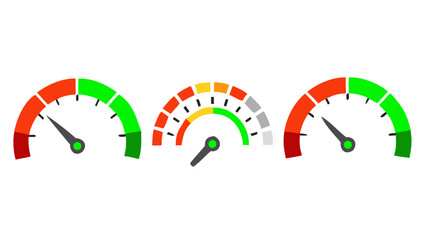 Speedometer gauges with color indicators scale