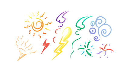 Sun lightning bolts swirls and kites vector