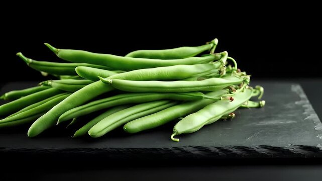 Pile of Fresh Green Beans on Dark Slate Background in Studio Setting a Healthy and Organic Food with Simple Clean Composition