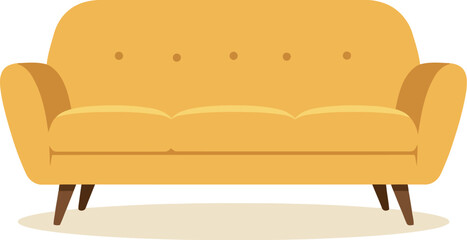 Cozy mustard yellow sofa button tufted mid century modern furniture living room decor vector