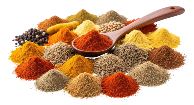Assortment of Spices on Spoon Isolated Transparent PNG