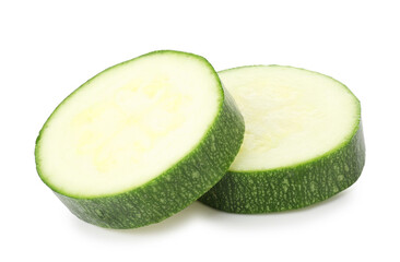 Pieces of fresh zucchini isolated on white