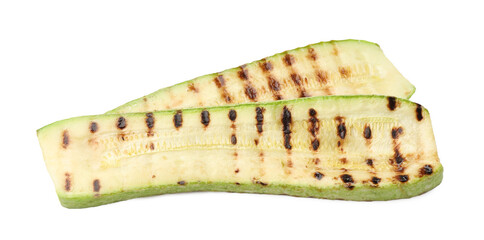 Delicious grilled courgette slices isolated on white