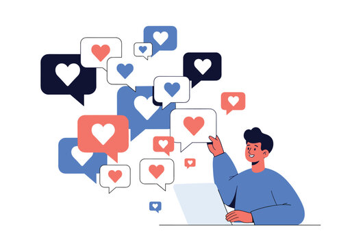 Digital marketing professional engaging with social media content and building online engagement through likes and hearts