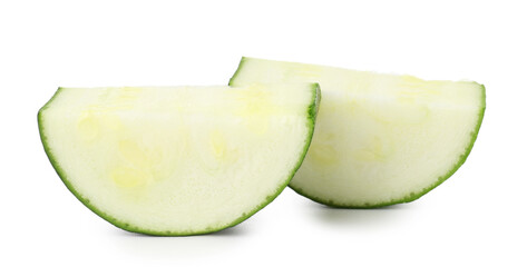 Pieces of fresh zucchini isolated on white