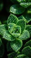 Close-up of a Succulent with Pristine Water Droplets, Minimalist Aesthetic