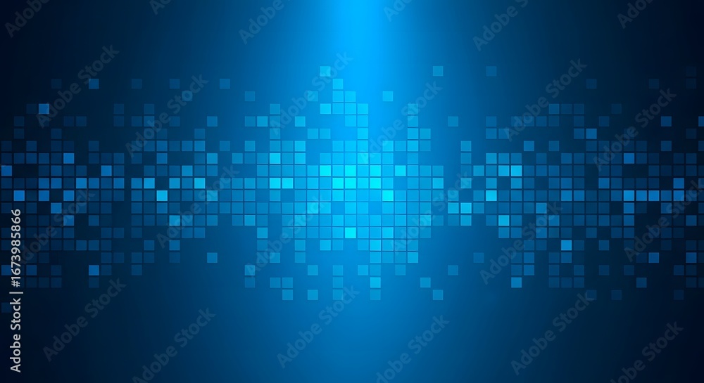 Poster abstract digital blue light effect with pixelated grid and glowing particles creating a futuristic t