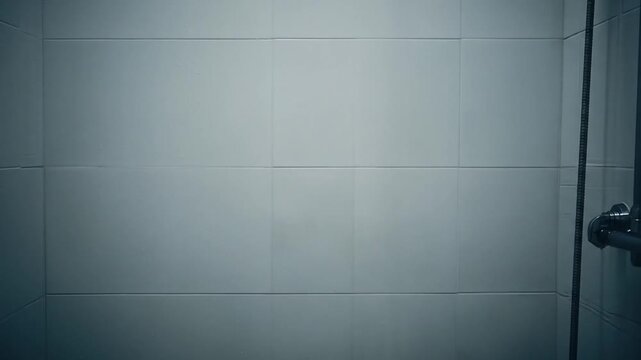 Lonely woman with wet back standing in a dark shower.