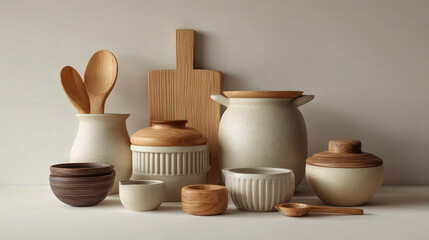 capture minimalist studio shot of kitchen utensils against clean background emphasizing their form and