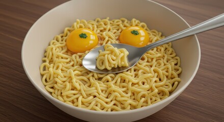 "Spaghetti with Raw Egg Yolks and Creative Design"