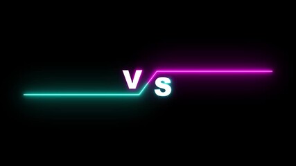Neon glowing VS frames light . Neon banner Announcement of two fighters. VS versus bars neon animated versus vs bars neon multiplayer co op team with smoky black background.