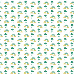 Seamless Rainbow Cloud Rain Pattern Background"