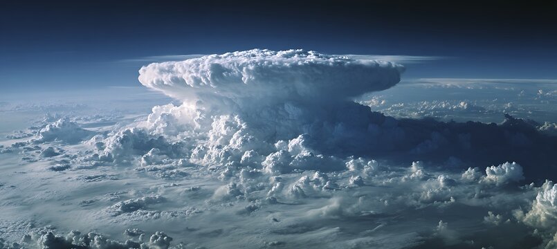 Aerial view of majestic cumulonimbus cloud formation high above the earth's atmosphere weather phenomenon