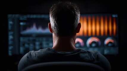 Person focused on computer screen with data visualizations - Powered by Adobe