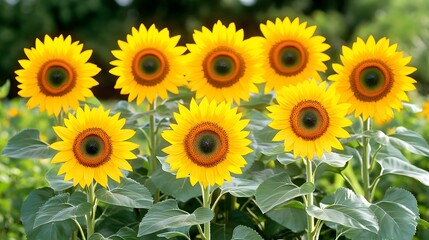 Fototapeta premium Vibrant Yellow Sunflowers Blooming in Summer Field