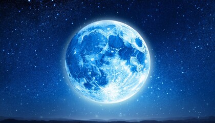Fototapeta premium full moon with blue tones and luminous glow in a clear night sky with stars