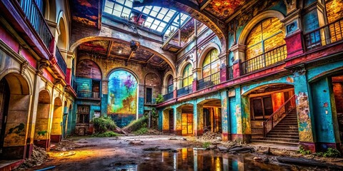 Obraz premium Abandoned Urban Building Exploration: Decaying Beauty, Intriguing Textures, Light and Shadow Play