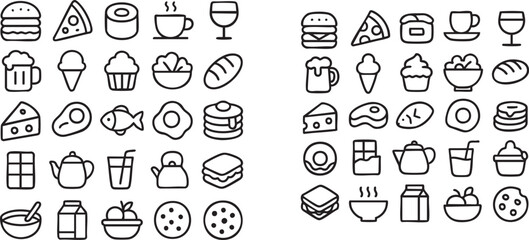 Diverse Outline Food and Drink Icons Collection.