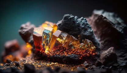 Rare earth minerals and crystals in a mine.