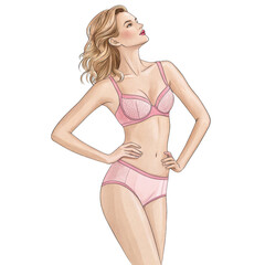 Fototapeta premium 3d realistic fashion illustration of a woman in pink lingerie transparent background