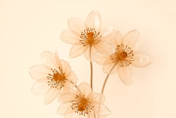Naklejka premium Transparent beige flowers on beige background, Generative AI