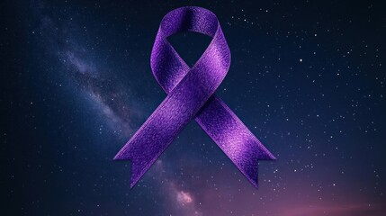 Purple ribbon symbolizes pancreatic cancer awareness.