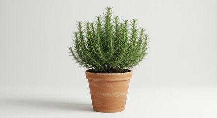 Green Herb Plant in Terracotta Pot on White Background for Indoor Gardening