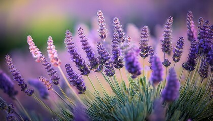 delicate clusters of lavender stand proudly against a soft background their purples and greens swirling artistically generative ai
